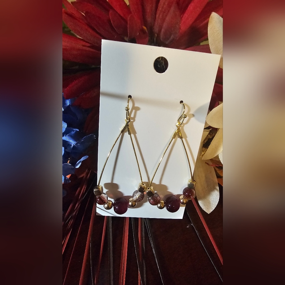 Elegant Gold and Purple Beaded Earrings